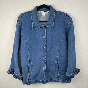 GW Jeans Co Denim JACKET Womens XL Blue Art to Wear Buttons Western BOHO Stretch